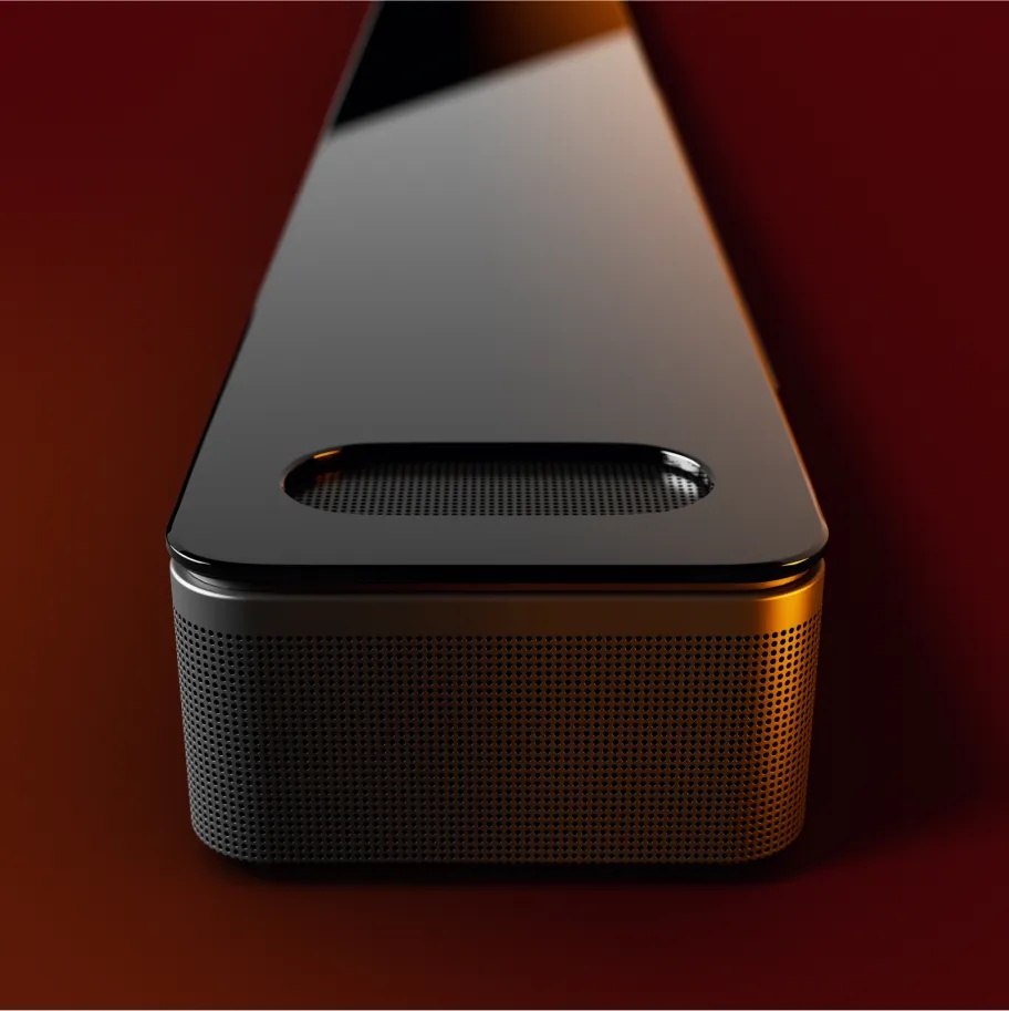 Surface supérieure en verre trempée de la barre de son intelligente Bose Ultra.